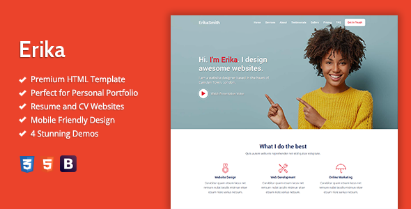 Erika - HTML Template For Online Portfolio, CV And Resume Websites