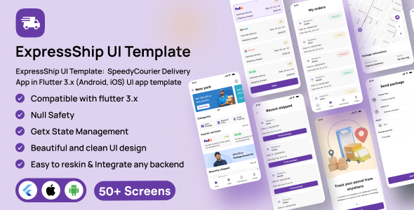 ExpressShip UI Template: SpeedyCourier Delivery App in Flutter 3.x (Android, iOS) UI app template icon