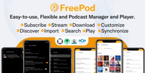 FreePod v1.0 - Easy-to-use and flexible podcast manager and player + Admob + Java + Facebook Ads icon