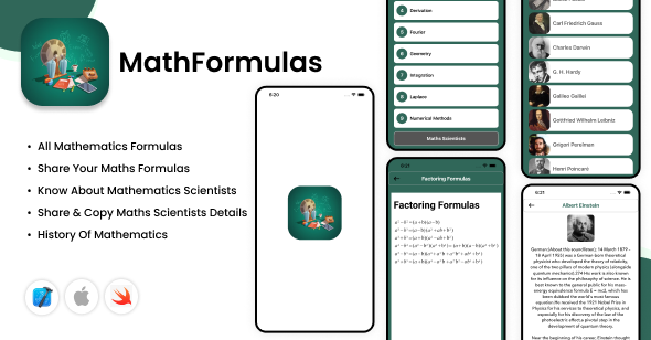 MathFormulas - iOS App - Mathematics Formulas - Maths Scientists - History Of Mathematics - Maths icon