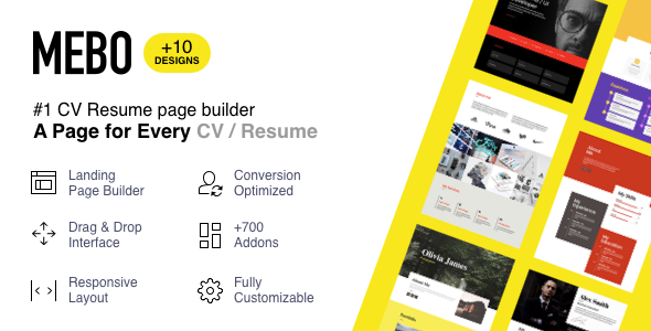 Mebo - CV Resume Portfolio Landing Page with Page Builder