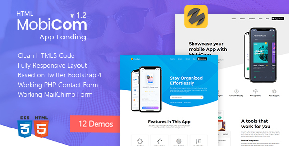 MobiCom - Mobile App Landing Pages Pack icon