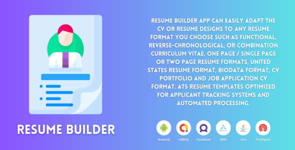 Resume Builder- CV Maker Android Source Code With Admob | Facebook | AppLovin Ads icon