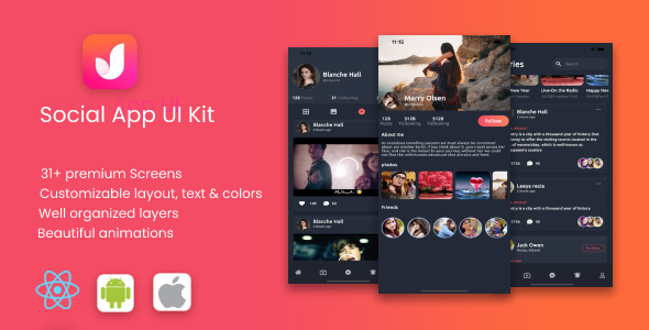 Social App | Android + iOS + Figma, XD & Sketch (FREE) | React Native | Zingo icon