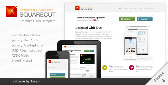 Squarecut Responsive Landing Page template icon