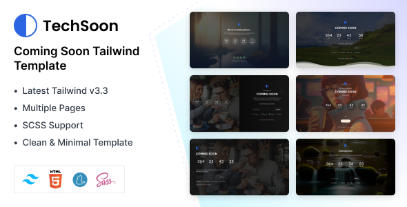 Techsoon - Tailwind Coming Soon HTML Template