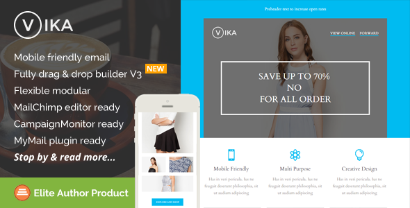 Vika, Modern Email Template with Builder Access icon
