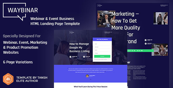 Waybinar - Webinar & Event Business HTML Landing Page Template