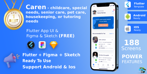 Caren - childcare, special needs, senior care, pet care, housekeeping Kit Template | Flutter | Figma icon