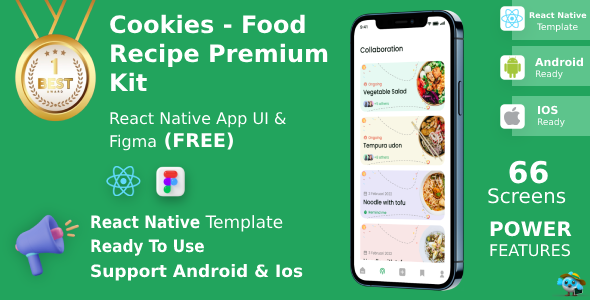Cookies App ANDROID + IOS + FIGMA | UI Kit | ReactNative(CLI) | Food Recipe Premium App icon