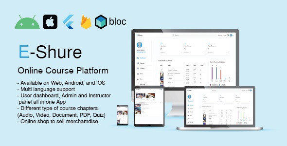 E-Shure - Flutter Web and Mobile (iOS and Android) Online Course Platform with Admin and Website icon