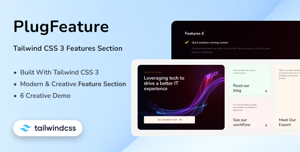 PlugFeature - Tailwind CSS 3 Features Section Template icon