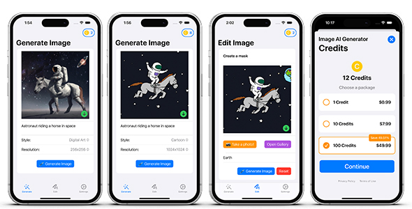 AI Art Generator OpenAI Dall-E - Consumable In-App Purchase Credits - SwiftUI iOS Full Application icon