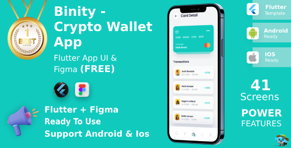 Crypto Wallet And Finance App | UI Kit | Flutter | Figma FREE | Life Time Update | Binity icon