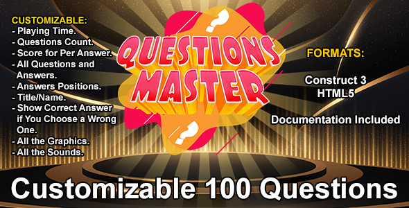 Customizable Questions Master Game (Construct 3 | C3P | HTML5) Maximum of 100 Questions icon