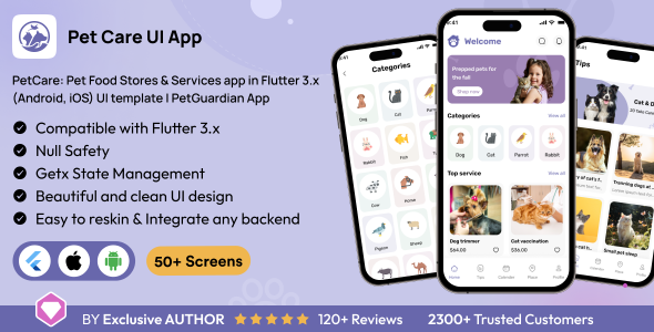 PetCare: Pet Food Stores & Services app in Flutter 3.x (Android, iOS) UI template | PetGuardian App icon