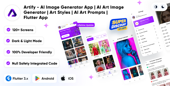 Artify - AI Image Generator App | AI Art Image Generator | Art Styles | AI Art Prompts | Flutter App icon