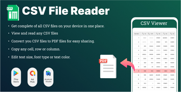 CSV File Reader & CSV Viewer- Csv to Pdf Converte - PDF Reader - File Editor - Pdf Converter icon