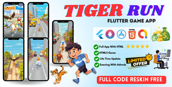 Tiger Run Flutter Mobile Game with HTML5 Code icon