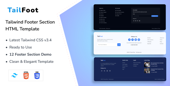 TailFoot - Tailwind CSS 3 Footer Section HTML Template icon