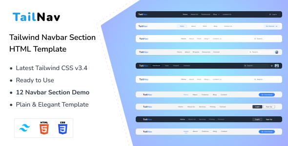 TailNav - Tailwind CSS 3 Navbar Section HTML Template icon