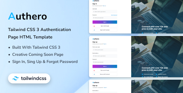 Authero - Tailwind CSS 3 Authentication Page HTML Template icon