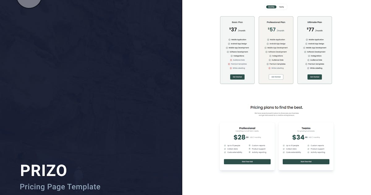 Prizo - Pricing Table Tailwind CSS 3 HTML Template icon