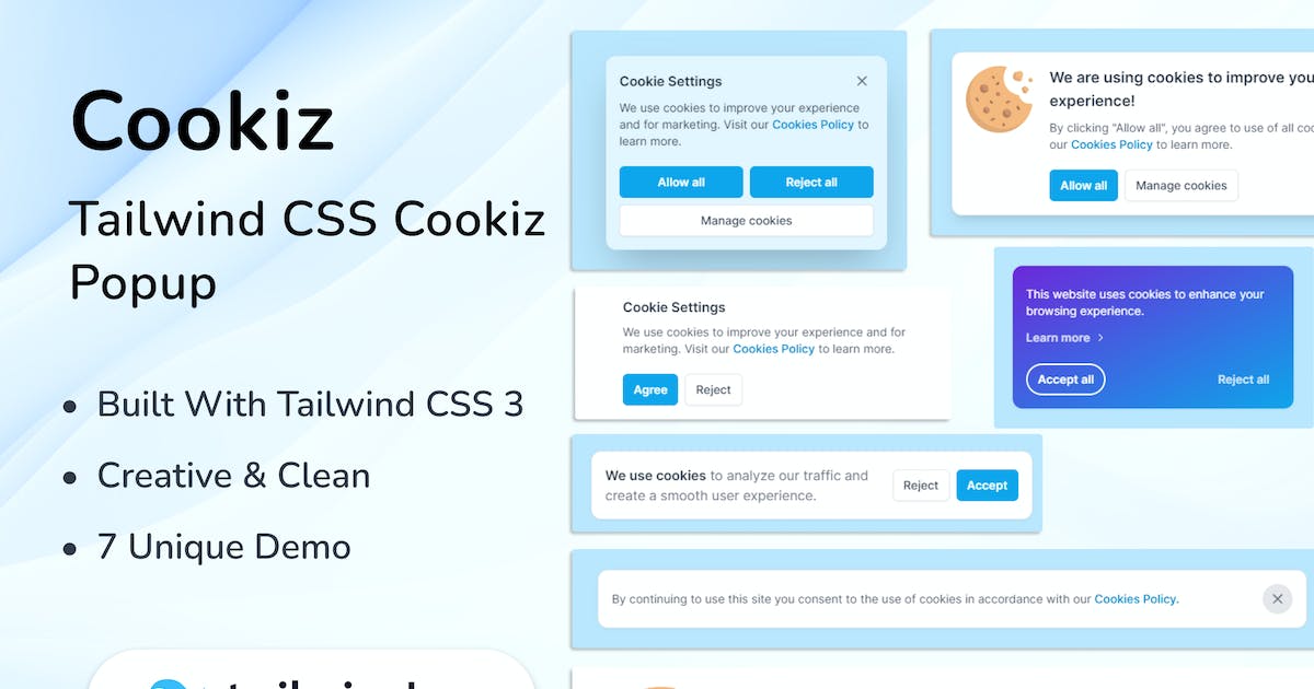 Tailwind CSS 3 Cookie Popup - Cookiz icon