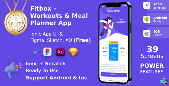 Workouts & Meal Planner App | Ionic | Figma + XD + Sketch FREE | Life Time Update | Fitbox icon