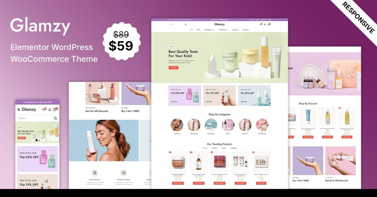 Glamzy - Beauty Cosmetics Store Elementor WooCommerce Responsive Theme
