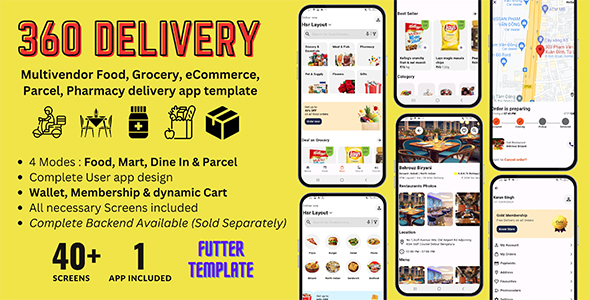 360 Delivery - Multivendor Food, Grocery, eCommerce, Parcel, Pharmacy delivery app template icon