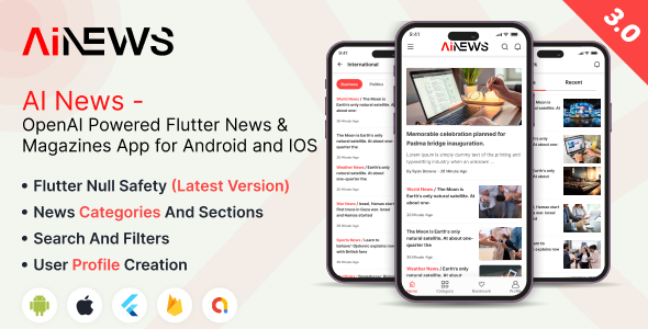 AI-News Flutter News and Magazine App | Android and IOS | Advance AI Support for Image and Article icon
