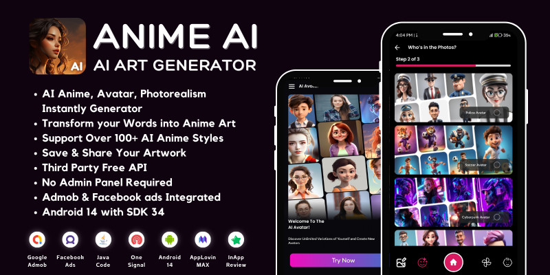 Anime AI Art Generator with AdMob Ads Android by MJAppsStudio icon