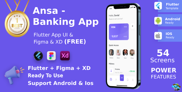 Ansa ANDROID + IOS + FIGMA + XD | UI Kit | Flutter | Finance & banking App icon