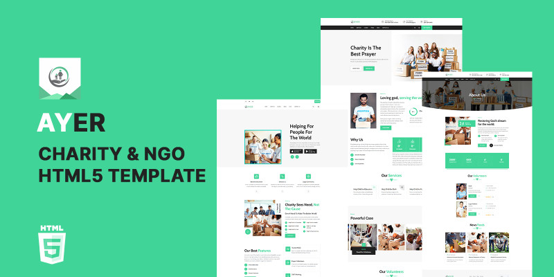 Ayer Charity Nonprofit HTML5 Website Template by Templatebae