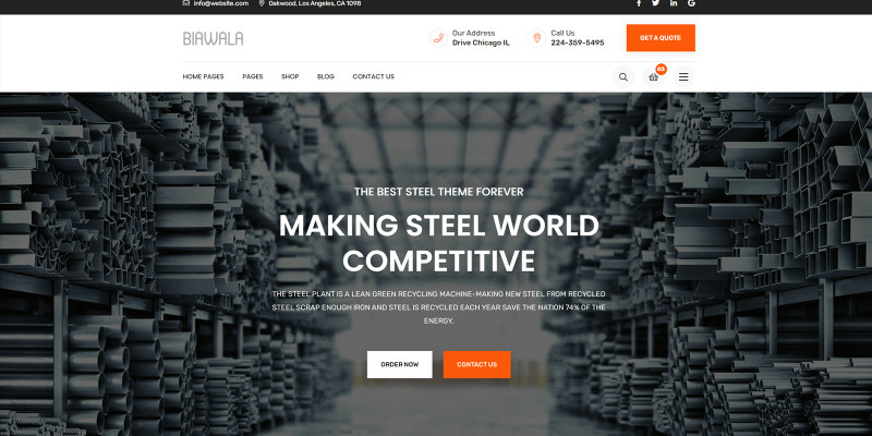 Biawala Steel Factory HTML5 Website Template by Templatebae