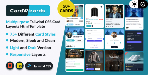 CardWizards - Multipurpose Tailwind CSS Card Layouts Html Template