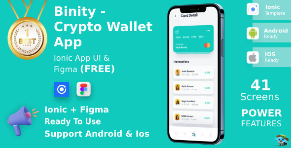 Crypto Wallet And Finance App | UI Kit | Ionic | Figma FREE | Life Time Update | Binity icon