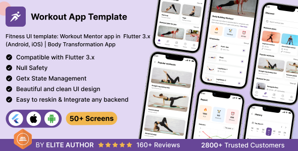 Fitness UI template: Workout Mentor app in Flutter 3.x (Android, iOS) | Body Transformation App icon