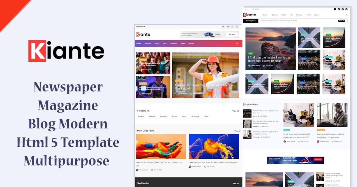 Kiante - Newspaper Magazine Blog Html 5 Template icon