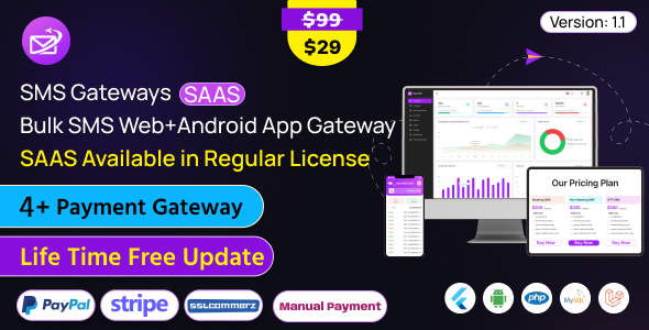 SMS Gateways SAAS - Bulk SMS Admin Web + Flutter Android App Gateway