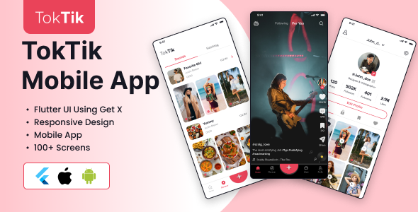 TokTik - Flutter app UI Kit Template | TikTok Clone | Video Maker icon