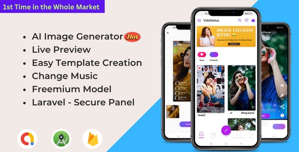 VidoStatus - AI Image Generator & Video Status Maker, Status Saver, Quotes Creator, Admob Ads icon