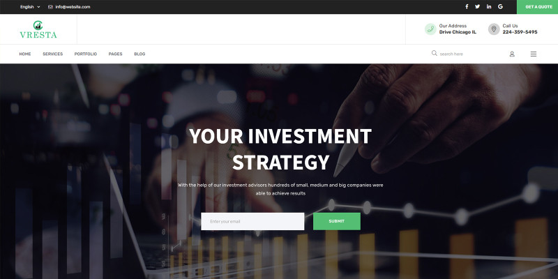 Vresta Investing Firm HTMl5 Website Template by Templatebae
