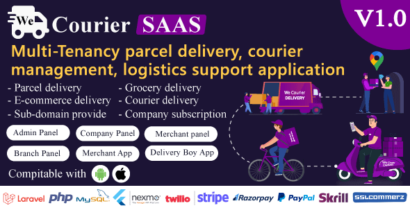 We Courier SAAS - Multi-Tenancy courier and logistics management - merchant, delivery app with admin icon