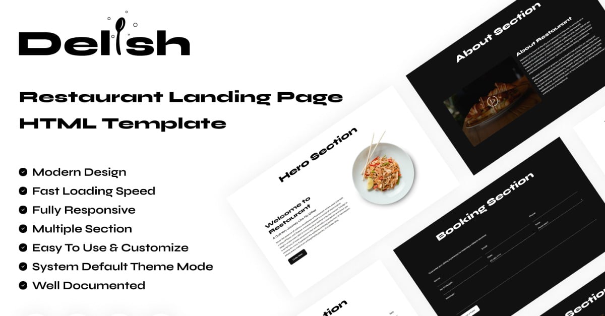 Delish Restaurant HTML Responsive Landing Page