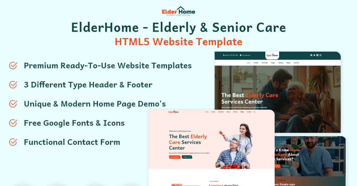 ElderHome - Elderly & Senior Care HTML5 Website Template