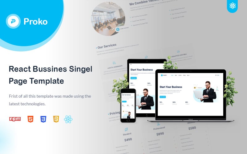 Proko Single Page React Business Template - TemplateMonster