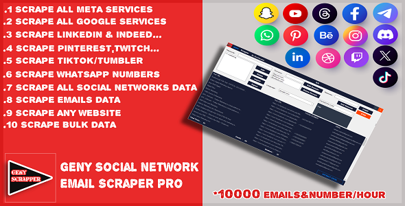 Geny Social Network Bulk Scraper - Scrape emails and phone numbers Data Extractor icon