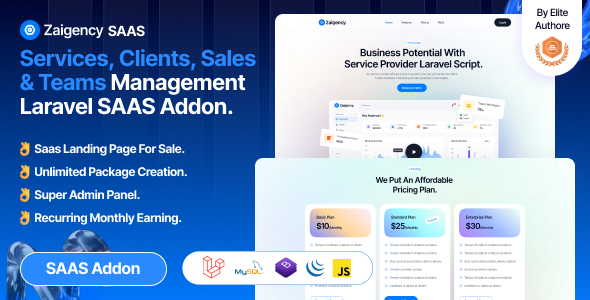 Zaigency - Services, Clients, Sales & Teams Management SAAS Addon. icon